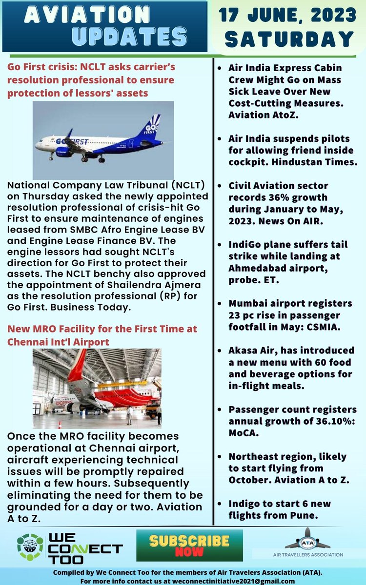 Aviation Updates (17/06/2023).
#ATA #airtravel #airport #news #NewsUpdate