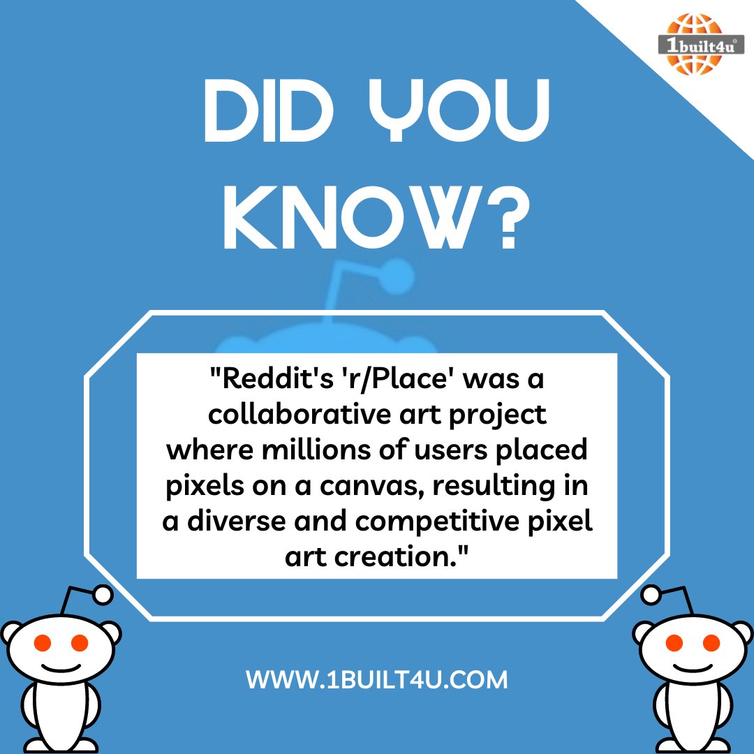 Did you know?

#1built4u
#1built4udotcom
#didyouknow 
#didyouknowfacts 
#RedditPlace 
#CollaborativeArt 
#PixelArtProject 
#SocialExperiment 
#OnlineCommunity 
#CreativeCollaboration 
#DigitalCanvas 
#OnlineArtBattle 
#RedditCommunity