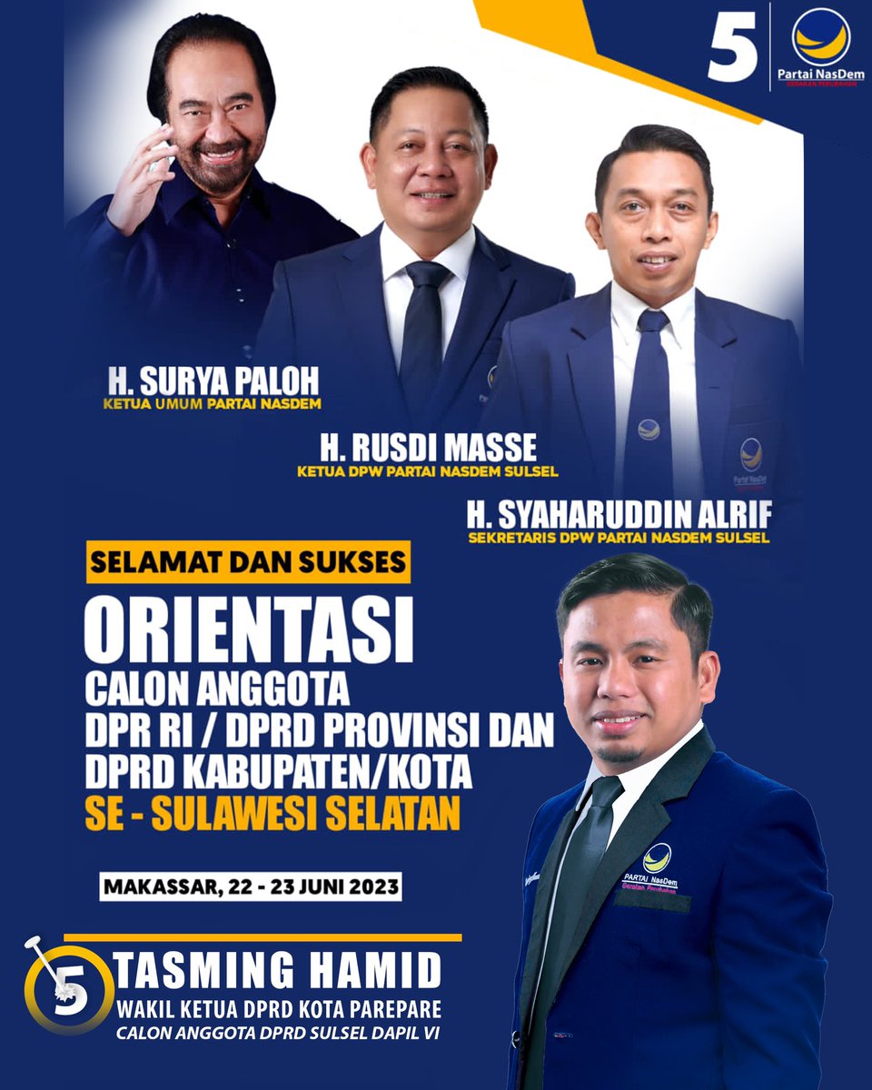 Kakak-kakak semua, besok kita berkumpul dengan hati penuh semangat dan tekad yang bulat untuk merayakan kesuksesan orientasi Calon Anggota DPR RI, DPRD Provinsi, dan DPRD Kabupaten/Kota se-Sulawesi Selatan di Makassar pada tanggal 22-23 Juni 2023.

#iamtsm #tasminghamidadalahkita