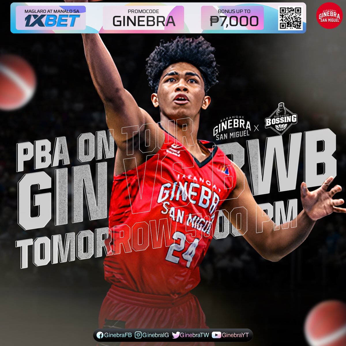 Watch our team vs Blackwater tomorrow at 5 pm at Ynares Pasig. Let’s cheer for our Gin Kings in the PBA on Tour! #NSD #Ginebra #PBAonTour