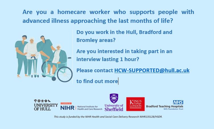 SUPPORTEDstudy's tweet photo. Our NIHR funded SUPPORTED study is looking for homecare workers to take part in research about the experiences &amp; needs of homecare workers supporting clients approaching the last months of life. For more information &amp; to find out how to take part, please see below ⬇️#SocialCare https://t.co/UtgKytZDDs