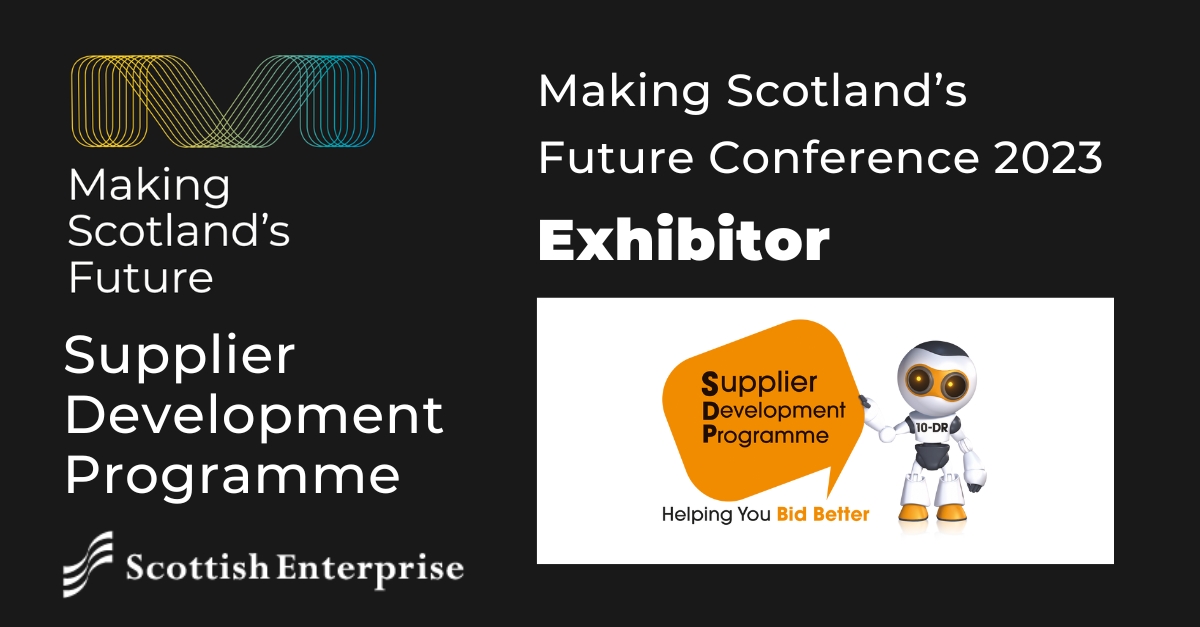 Announcing our newest exhibitor <a href="/sdpscotland/">Supplier Development Programme Scotland</a>! Visit them at Making Scotland's Future Conference 2023 on 22 June to find out more about tendering/bidding for public contracts.

Find out more and book your tickets today 👉 makingscotlandsfutureconference.scot/sponsors

#MakingScotlandsFuture #conference