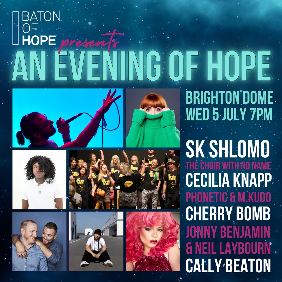 Join Cally Beaton, SK Shlomo, The Choir With No Name and many more for An Evening of Hope Wed 5 Jul, a special event from the UK’s biggest suicide prevention initiative <a href="/BatonOfHopeUK/">Baton of Hope UK</a>  
Tickets from £5👉bit.ly/3CC4OEE