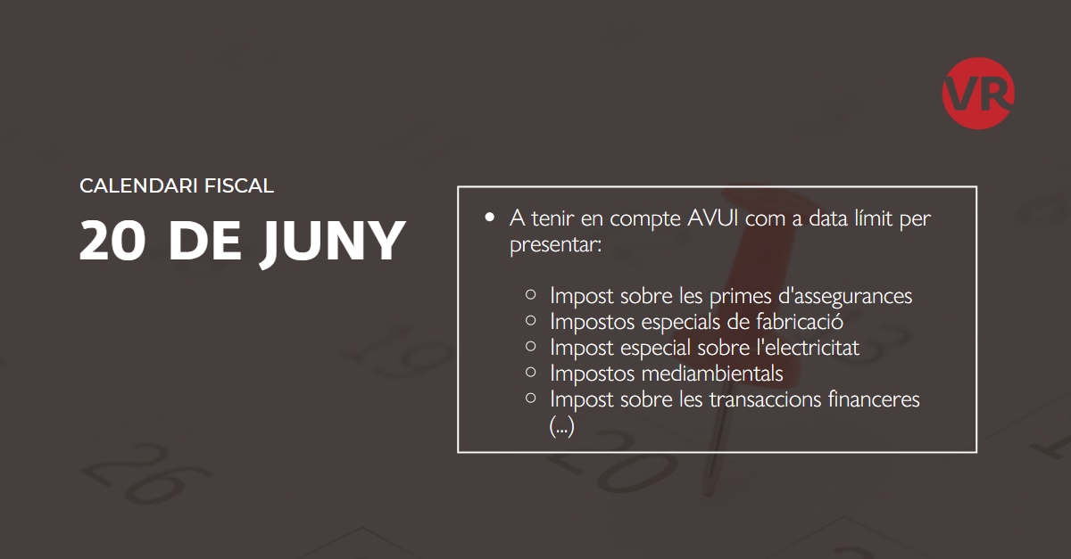 VilarRiba's tweet photo. 🔔 RECORDATORI

📅 Des de #VilarRiba us facilitem les dates més rellevants en referència a les principals obligacions tributàries del mes de juny. 

ℹ️ Més informació: https://t.co/KcpcyQvmNL https://t.co/nWsvvKGV81