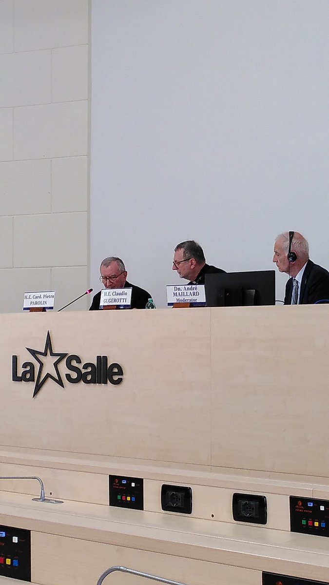 On the first day of the #ROACO plenary in #Rome at the <a href="/CasaLaSalle/">Casa La Salle  Roma</a>, #H.E. Cardinal Pietro #Parolin summarizes the position of the Holy See on the current problems in the world. As a basic problem he outlines that today all feel endangered in terms of security.