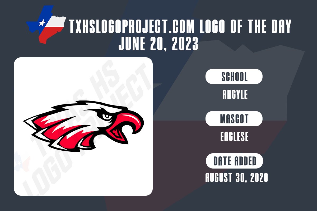 To Denton County where we take a look at the Argyle Eagles for the #LogoOfTheDay

@argylegridiron @ArgyleSports @ArgyleISD @AHSLadyEagles @Argyle_Baseball @ArgyleEagleSoc @ArgyleBball 

#txhsfb #txhsvb #txhshoops #txhsbaseball #txhssoftball

txhslogoproject.com/argyle-eagles/