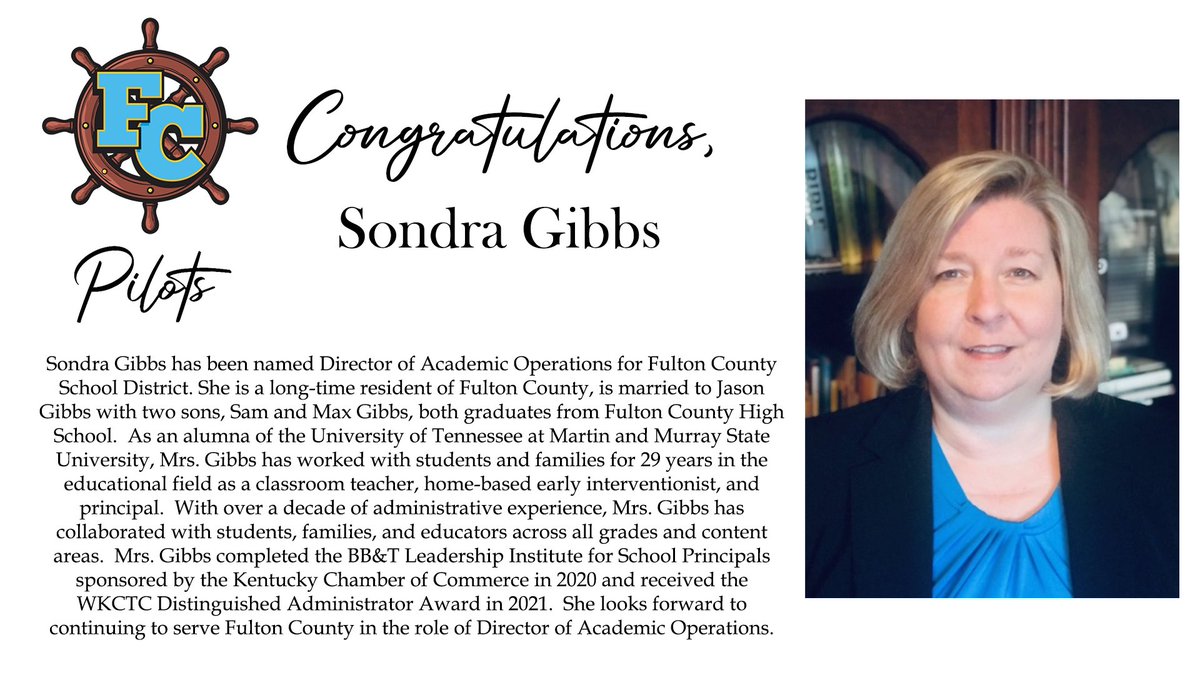 We are thrilled Sondra Gibbs has been named Director of Academic Operations at Fulton County Schools.