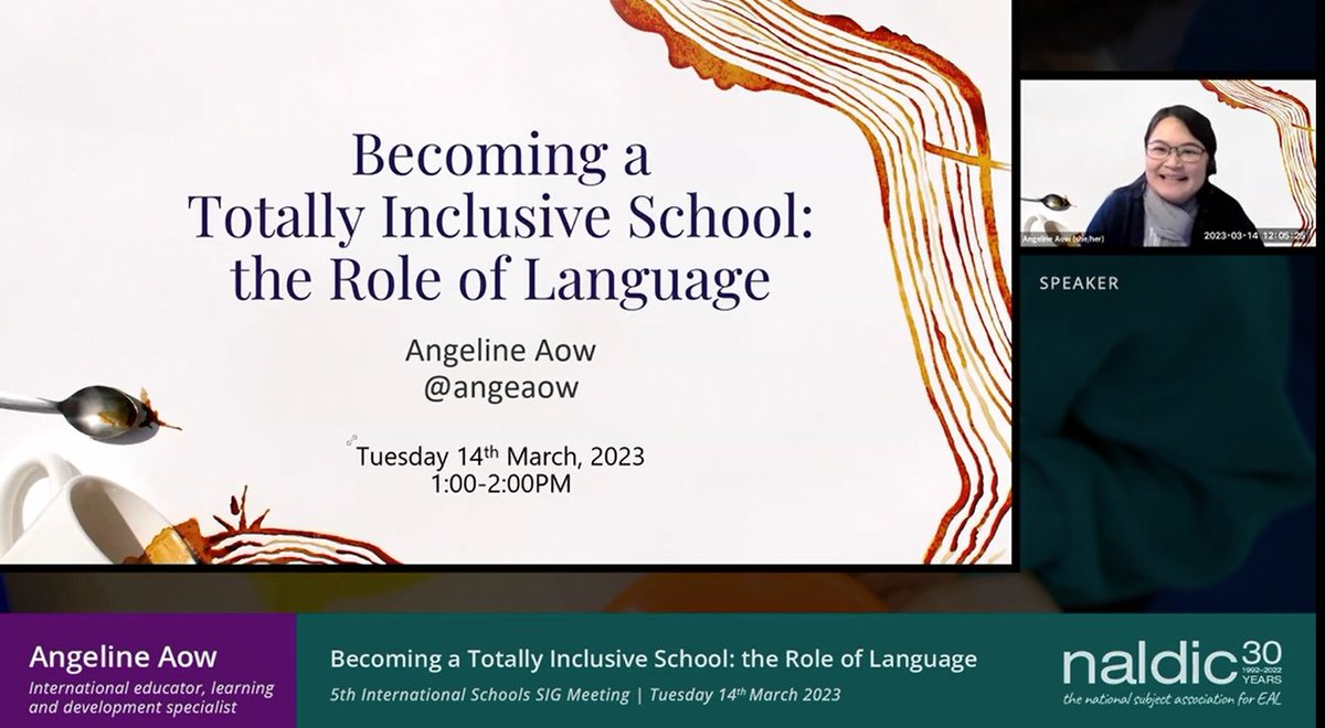 Reflecting on some events this year and one of my presentations that I am recalling fondly is a @EAL_naldic event: Becoming a Totally Inclusive School - the Role of Language.

Check out the recording: 
vimeo.com/809006017
#BecomingTI