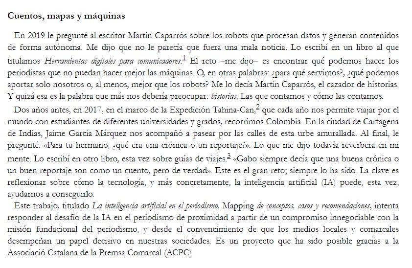 Os presentamos ‘La inteligencia artificial en el periodismo. Mapping de conceptos, casos y recomendaciones’, con prólogo de <a href="/rsalaverria/">Ramón Salaverría</a>, el apoyo de la ACPC, la <a href="/EditorialUOC/">Editorial UOC</a> y el <a href="/gabineteuab/">Gabinete de Comunicación y Educación</a> de la @uab. Por cierto, empezamos hablando de <a href="/martin_caparros/">Martín Caparrós</a> y la <a href="/FundacionGabo/">Fundación Gabo</a>