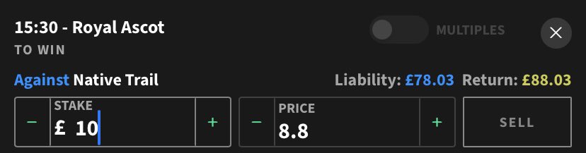 Stan4Chain's tweet image. 2:50 Royal Ascot 🐎

🔹Stake £10 on Native Trail to win on Bet365 with odds boosted @ 10.375 🟢

🔹Lay £10 on Native Trail to win on Smarkets @ 8.80 ⚫️

🔹Risk Free shot at £15.75 🔥

#NativeTrail #RoyalAscot