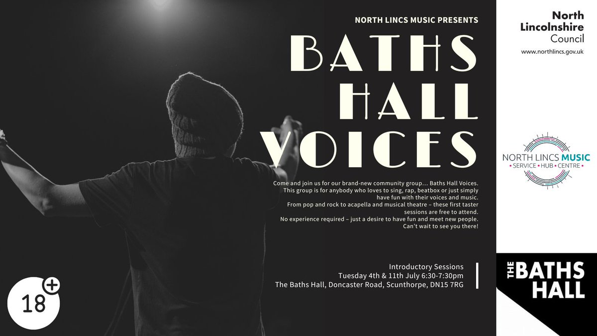 Are you over 18 and love to sing, rap or beatbox? Then come and join us for the launch of our brand-new community group: The Baths Hall Voices. #music #northlincs #singing #thebathshall #musiceducation