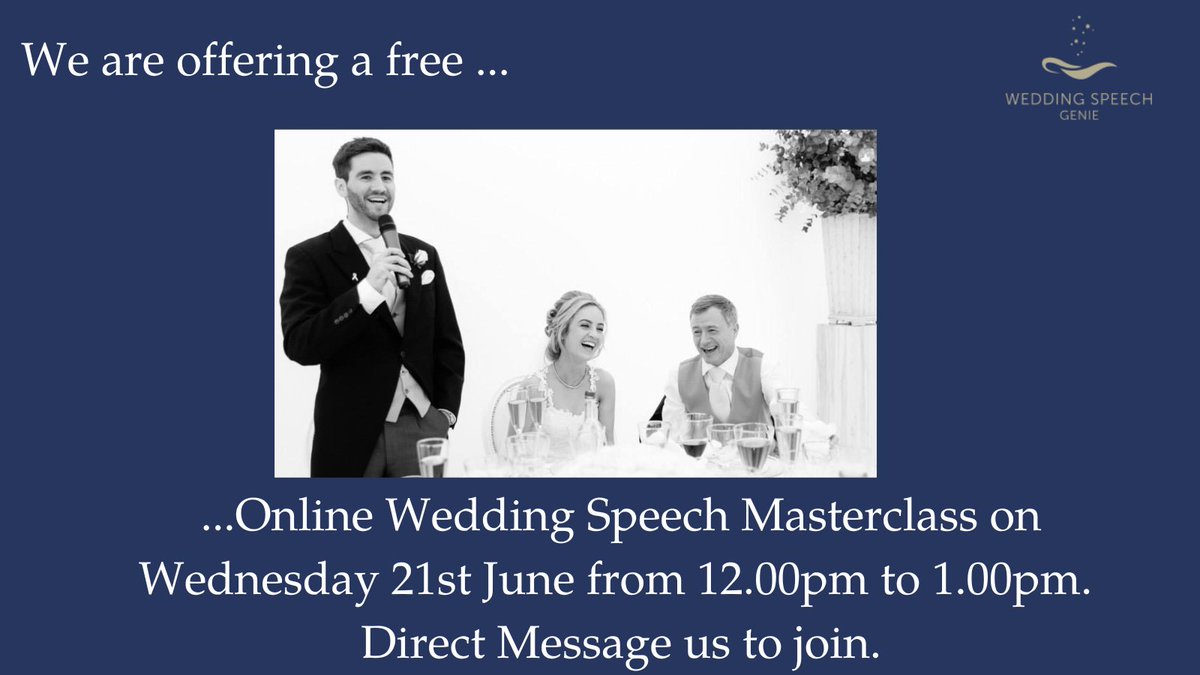 We are offering a free, online Wedding Speech Masterclass this Wednesday 21st June...... we'd love to see you...