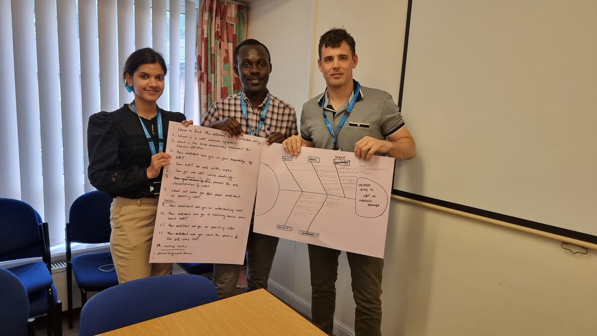 Great first QI NRT meeting! Fish bone diagram completed! We are ready to flip the fish! Next meeting all booked in! #QI #makesmokinghistory @AlisonSchofie10 @SamStansfield @LauraLarkinRMN 🚭
