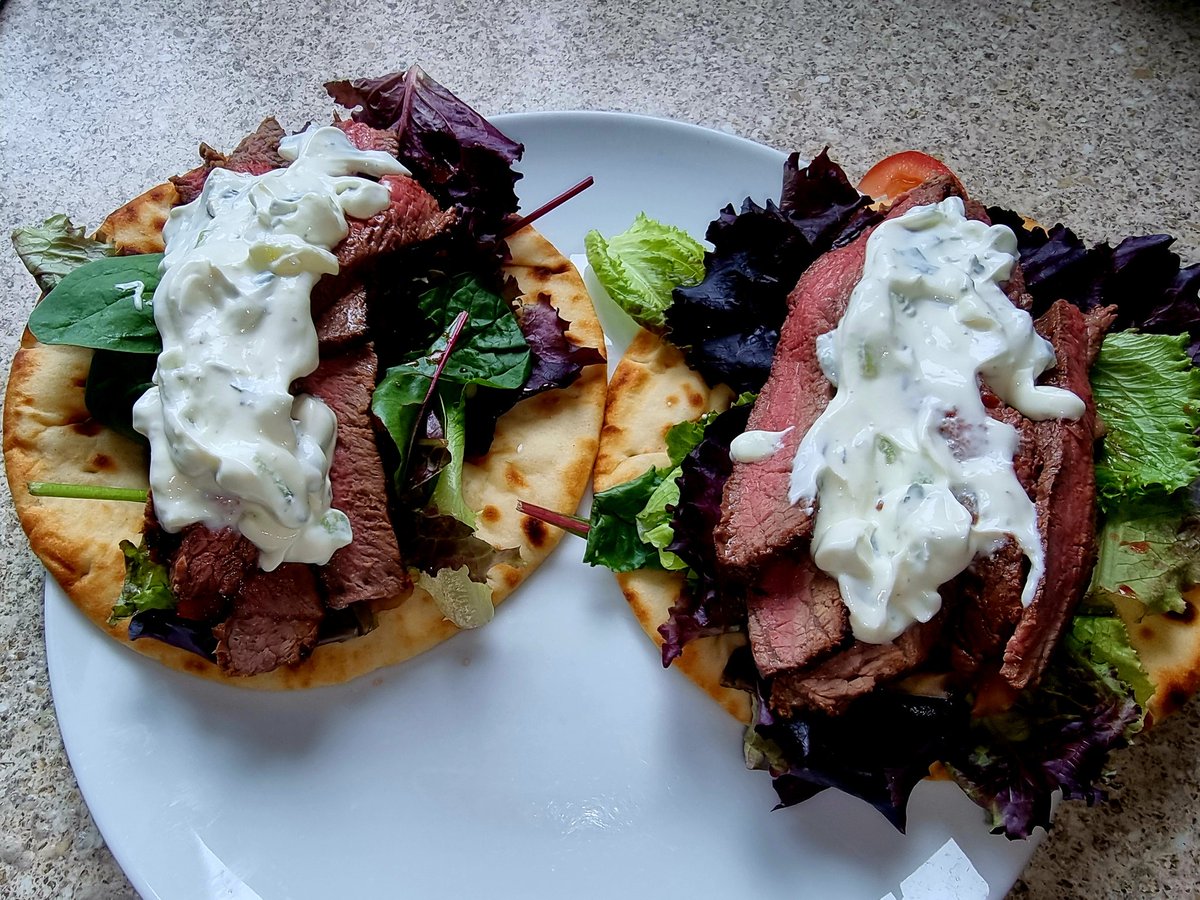 Steak flatbread wraps with homemade tzatziki sauce