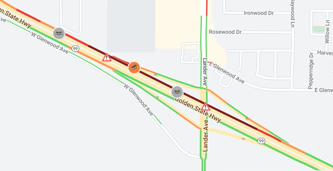 #TrafficAlert #StanislausCounty SR-99 Northbound #1&amp;2 (left) lanes closed due to a traffic incident just north of Lander Ave., causing traffic back up. Motorists should use alternate route. No ETO at this time. For current traffic info. always use the #QuickMap app. <a href="/CaltransHQ/">Caltrans HQ</a>