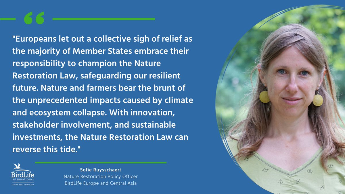 BirdLifeEurope's tweet photo. YES!🥳

National Environmental Ministers listened to citizens and science, and just voted in favour of the Nature Restoration Law, and adopted the so called "General Approach".

This sends a strong message to the European Parliament who are still voting on the law to #RestoreNature: EU countries - the ones who actually have to implement the law - support it and want it now!

20 countries in favour of the law:
🇫🇷🇨🇿🇩🇰🇱🇺🇮🇪
🇭🇺🇸🇮🇸🇰🇧🇬🇩🇪
🇲🇹🇱🇻🇱🇹🇬🇷🇪🇸
🇭🇷🇵🇹🇪🇪🇨🇾🇷🇴

2 countries abstained from the vote:
🇧🇪🇦🇹

5 countries voted against the law:
🇳🇱🇵🇱🇸🇪🇫🇮🇮🇹

Our reaction: 
https://t.co/8x6HpmPd8u