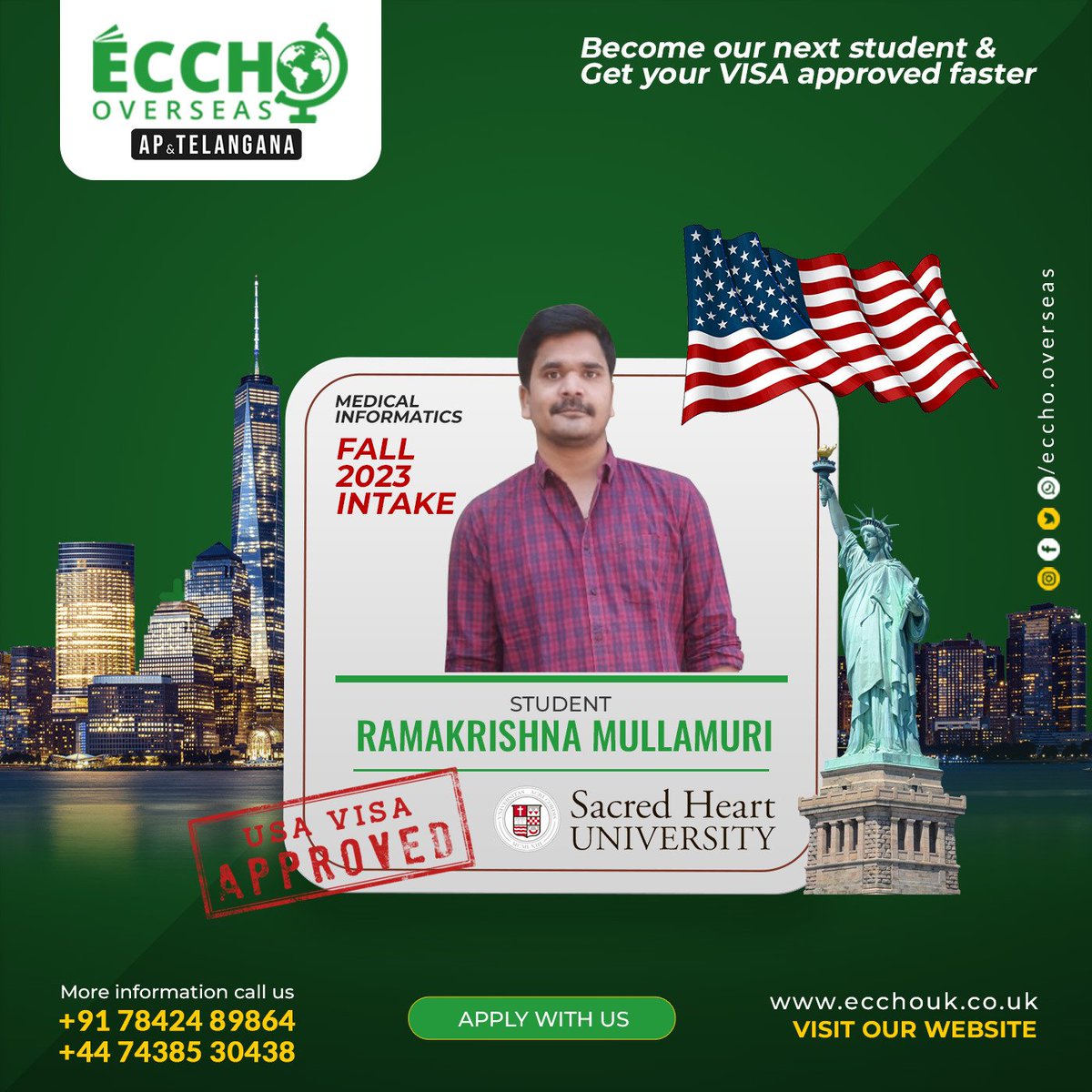 *Study In USA 🇺🇲*

ECCHO OVERSEAS - Those Who Are Looking For Abroad Studies Grab The Opportunity For September & January 2023 - 2024 Admission - +91 8008800666 📞✈️
#EcchoOverseas #Consultancy #studyabroad #studyvisa #studyinuk #studyincanada #studyinaustralia #studyinusa