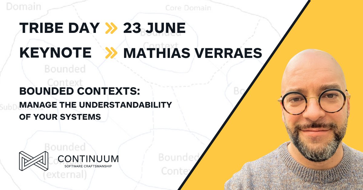 continuumbe's tweet image. Next Friday, our crafters unite again for a new Tribe Day. During this day, knowledge sharing, teambuilding and fun are key! We are delighted that @mathiasverraes  will join us with a keynote on &quot;Bounded Contexts&quot;. 👌
#raisingthebar #continuumtribe #DDD #knowledge #community #fun