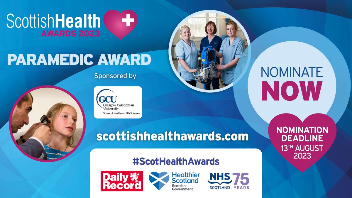 Nominations are now open for #ScotHealthAwards 💙 We are delighted to announce that they have launched a new award for Paramedics/Ambulance Technicians. Know someone who deserves to be celebrated? Nominate here: ow.ly/3bq150OSwzS