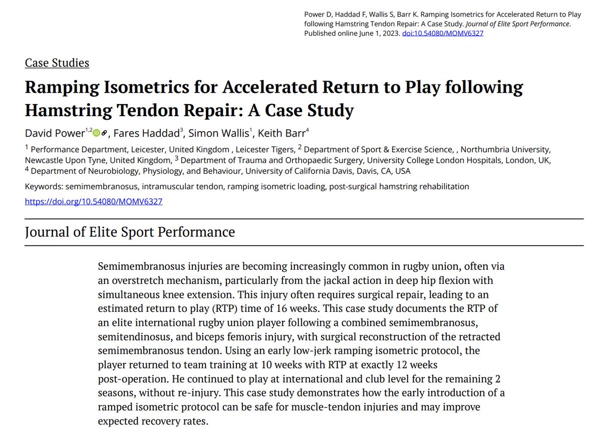 JournalofEliteSportPerformance (@journalofesp) on Twitter photo 📢🔥🚨NEW ARTICLE! Power D, Haddad F, Wallis S, Barr K. Ramping Isometrics for Accelerated Return to Play following Hamstring Tendon Repair: A Case Study. Journal of Elite Sport Performance. <a href="/NorthumbriaUni/">Northumbria Uni</a> <a href="/LeicesterTigers/">Leicester Tigers</a> doi:10.54080/MOMV6327 journalofelitesportperformance.com/_files/ugd/65e… 📢🔥🚨NEW ARTICLE! Power D, Haddad F, Wallis S, Barr K. Ramping Isometrics for Accelerated Return to Play following Hamstring Tendon Repair: A Case Study. Journal of Elite Sport Performance. <a href="/NorthumbriaUni/">Northumbria Uni</a> <a href="/LeicesterTigers/">Leicester Tigers</a> doi:10.54080/MOMV6327 journalofelitesportperformance.com/_files/ugd/65e…