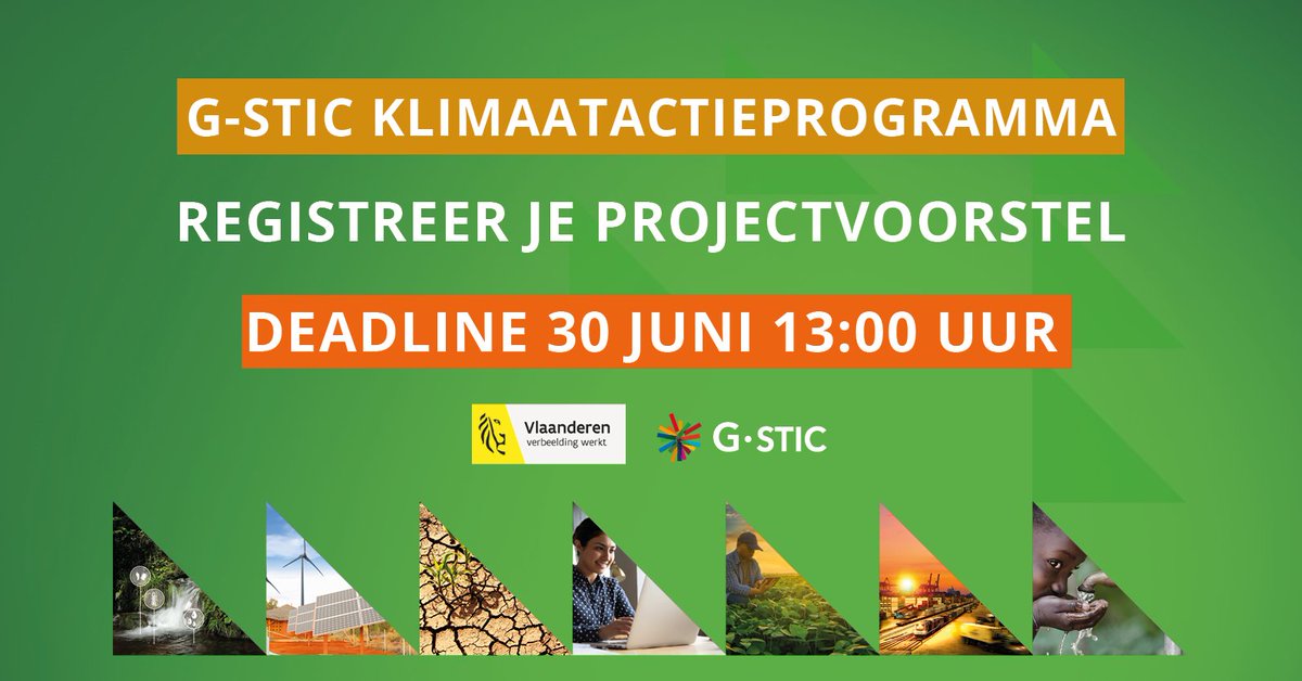 REMINDER: de #projectoproep van het G-STIC #Klimaatactie programma staat nog open tot 30 juni 13 uur! Registreer je voorstel voor het einde van deze maand. Uitwerken en finaal indienen kan nog tot 18 augustus. 👉Lees meer: bit.ly/3NC6DHL