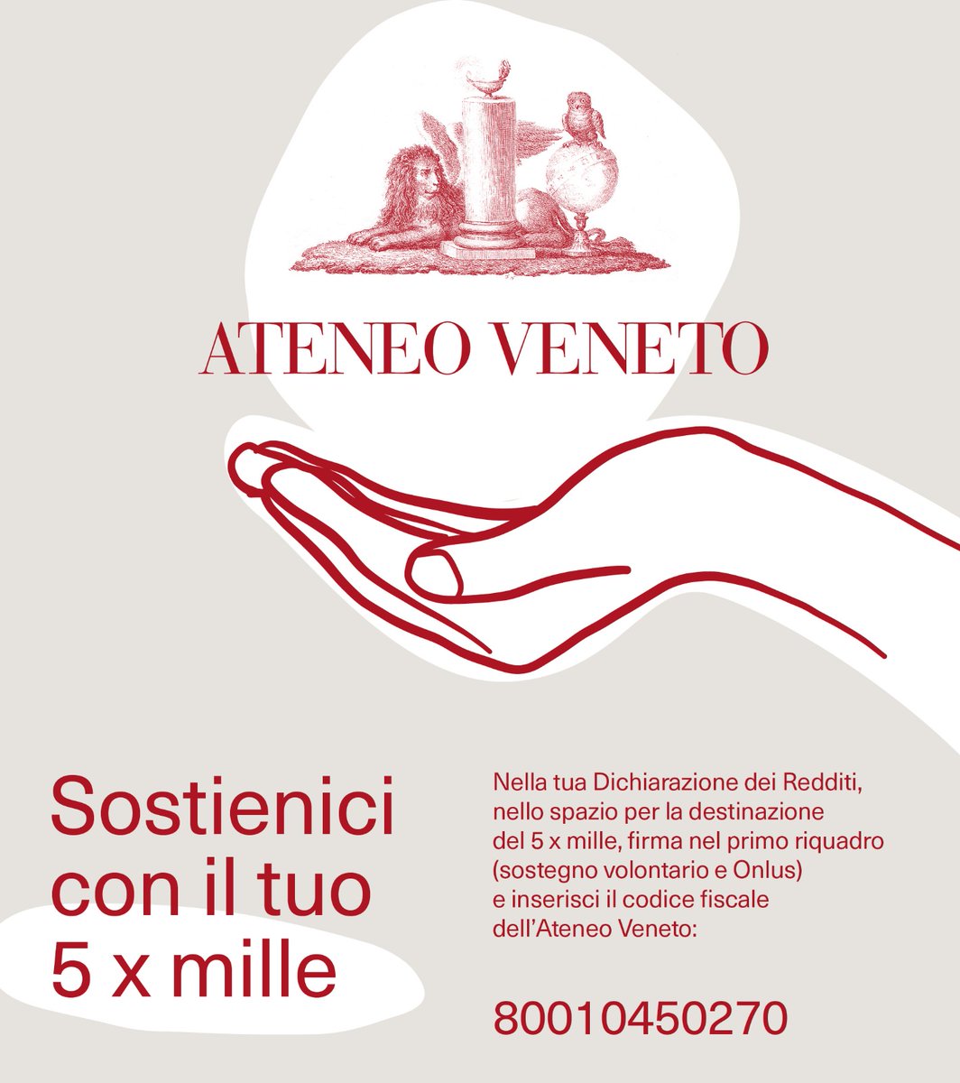 AteneoVeneto's tweet photo. #cinquepermille. Dal 1812 l’Ateneo Veneto promuove la #cultura realizzando eventi liberi e sempre gratuiti. Nella prossima #dichiarazionedeiredditi, dona anche tu il #5x1000 all’Ateneo Veneto e inserisci il C.F. 80010450270 nello spazio apposito. Grazie! https://t.co/1yyctbzFlY