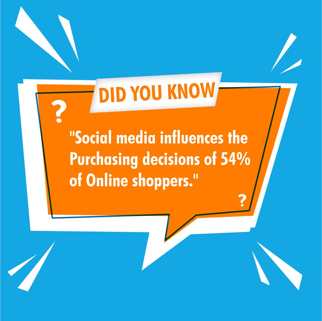 Did you know? 

Social media has a significant impact on 54% of online shoppers' purchasing decisions. 

#SocialMediaInfluence #OnlineShoppingStats #SocialCommerce #InfluencerMarketing #PurchaseDecisions