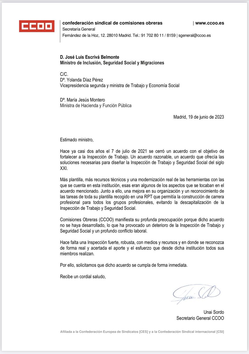 Desde el SITSS queremos dar las gracias a <a href="/UnaiSordo/">Unai Sordo</a> por su apoyo y la carta dirigida a <a href="/Yolanda_Diaz_/">Yolanda Díaz</a> <a href="/mjmonteroc/">María Jesús Montero</a> y <a href="/joseluisescriva/">José Luis Escrivá</a> pidiendo que  cumplan con el Plan Estratégico de Inspección de Trabajo de 2021,reforzando la Inspección de Trabajo

<a href="/CCOO/">Comisiones Obreras</a> <a href="/empleogob/">Ministerio Trabajo y Economía Social</a> <a href="/Haciendagob/">Ministerio de Hacienda</a>