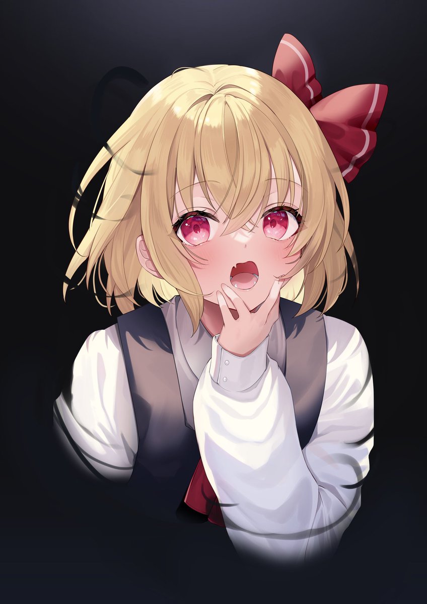 rumia 1girl blonde hair solo open mouth long sleeves upper body vest  illustration images