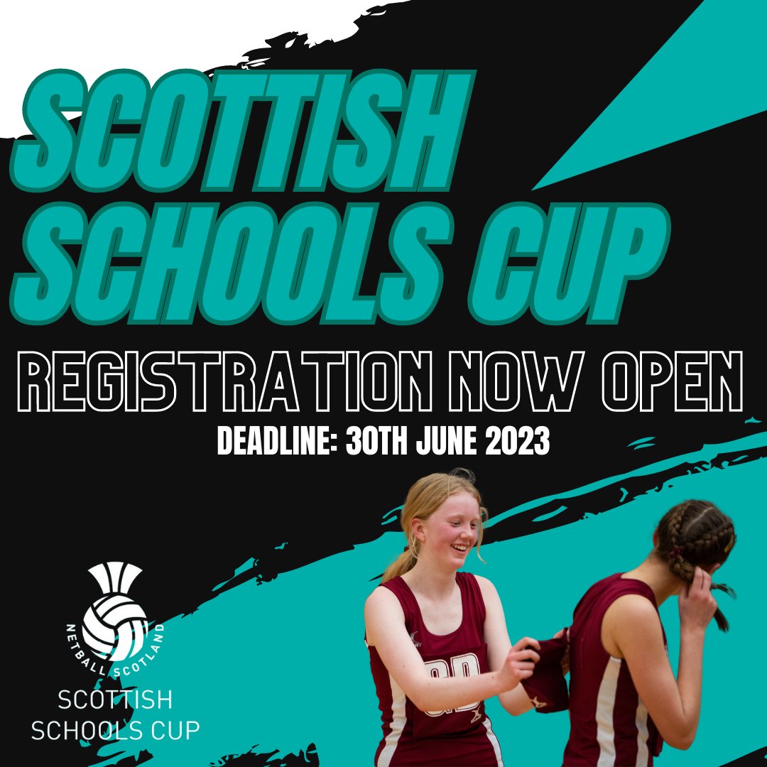 Registration for Scottish Schools Cup 2023/24 is now OPEN

Another exciting year of fun, competitive netball is coming! Deadline for registration is 30th of June so sign up now: bit.ly/3Nf4IbZ

#ThePowerOfScotland #ScottishSchoolsCup