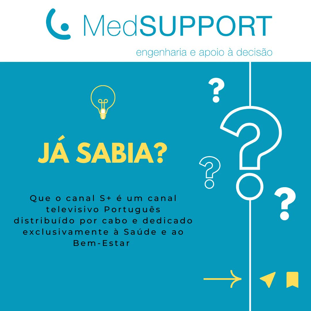 medsupportPT's tweet photo. Já Sabia?
Que o canal S+ é um canal televisivo Português distribuído por cabo e dedicado exclusivamente à Saúde e ao Bem-Estar #medsupport #adoraatuaclinica #qualidade #manutencaolicenciamento https://t.co/vaXR0JP7lz