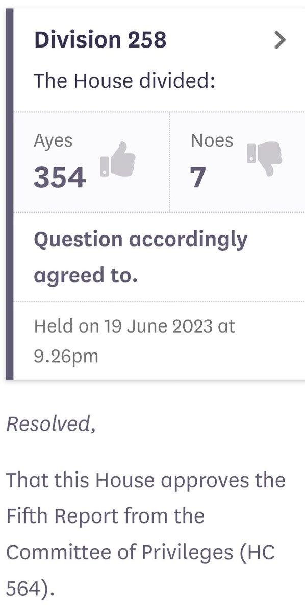 @BorisJohnson @idualliance Yesterday a great day for British democracy #BorisJohnsonReport 
#PrivilegesCommitteeVote 

A whole 7 votes 😢

Now go away. Permanently hansard.parliament.uk/commons/2023-0…