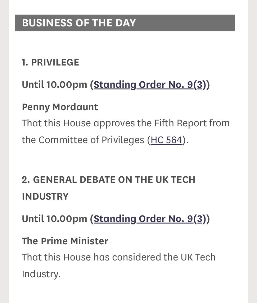 So Li’l Rishi Sunak was due in the House at 10pm to lead a debate on the tech industry, but really just couldn’t be there at 9.30pm to vote to *defend democracy*. #PrivilegesCommitteeReport #PrivilegesCommitteeVote