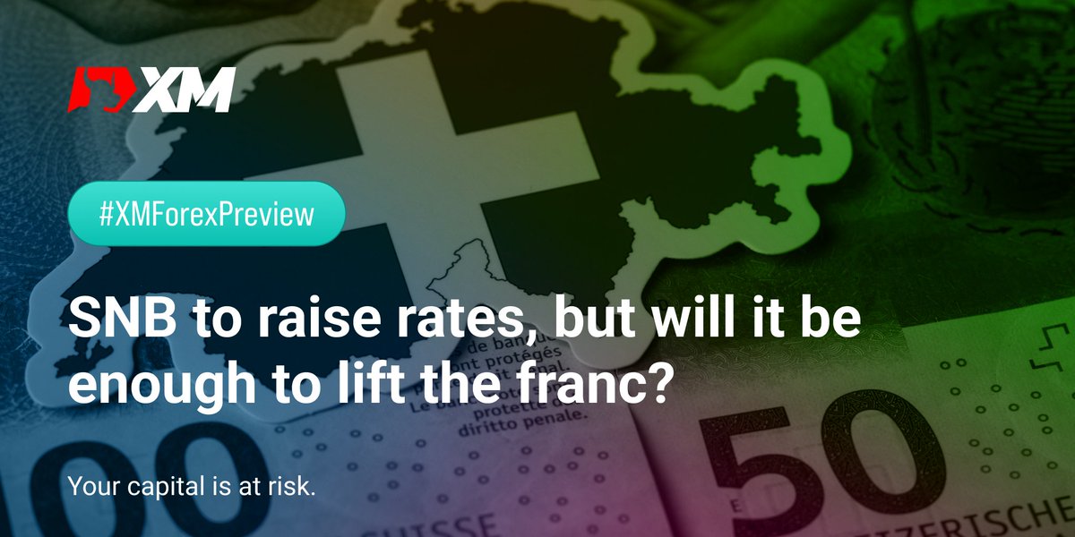 XM_COM's tweet photo. The #SNB is almost certain to raise interest rates on Thursday, but #traders are divided about the size of the rate move. What's the most likely outcome and how could the #CHF react?
Click here for the full analysis ๐ https://t.co/7rejZAZAQG
#XM #XMForexPreview https://t.co/SaZHCAFbnN