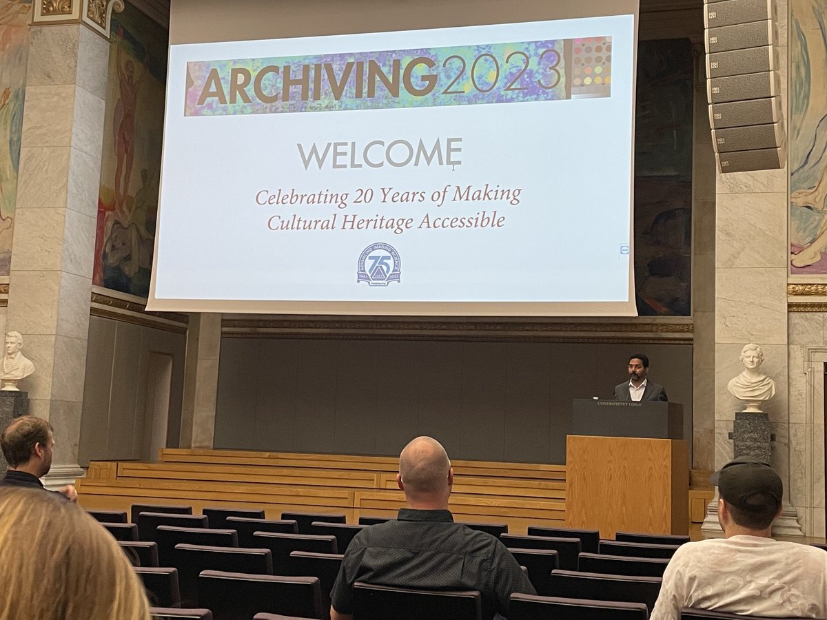 KHMDigDok's tweet photo. #archiving2023 gets going in the UiO Aula.  Here Sony George of NTNU Gjøvik introducing conference keynote Livio De Luca of CNRS about the work in Notre-Dame. https://t.co/VseRcRZhpQ