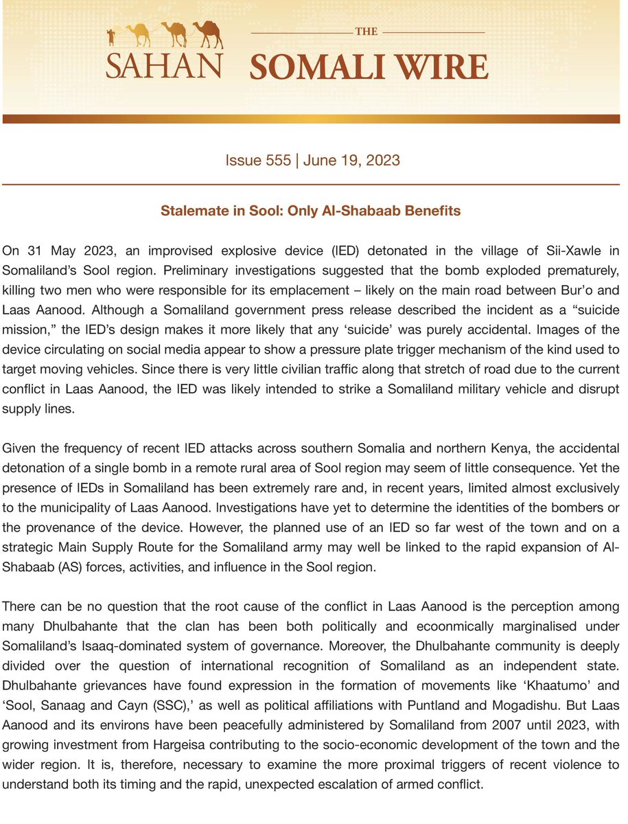AbdirazakCajab's tweet image. @SahanResearch publications about ASH affiliation conflict in Sool region, Somaliland. Last month terror incident.