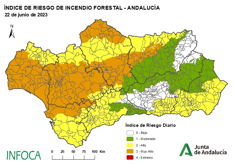 Plan_INFOCA's tweet photo. 🗺️ RIESGO INCENDIOS FORESTALES #Andalucía | 20/06/23
Estos son los 3 mapas predicción de ÍNDICES de RIESGO, que realiza la #UTAF.
● Pronóstico para hoy, mañana y pasado
● Las predicciones se actualizan diariamente
● RECUERDA que CONTRA el RIESGO: tu #Precaucion
#BuenosDías https://t.co/SpabiUswqu