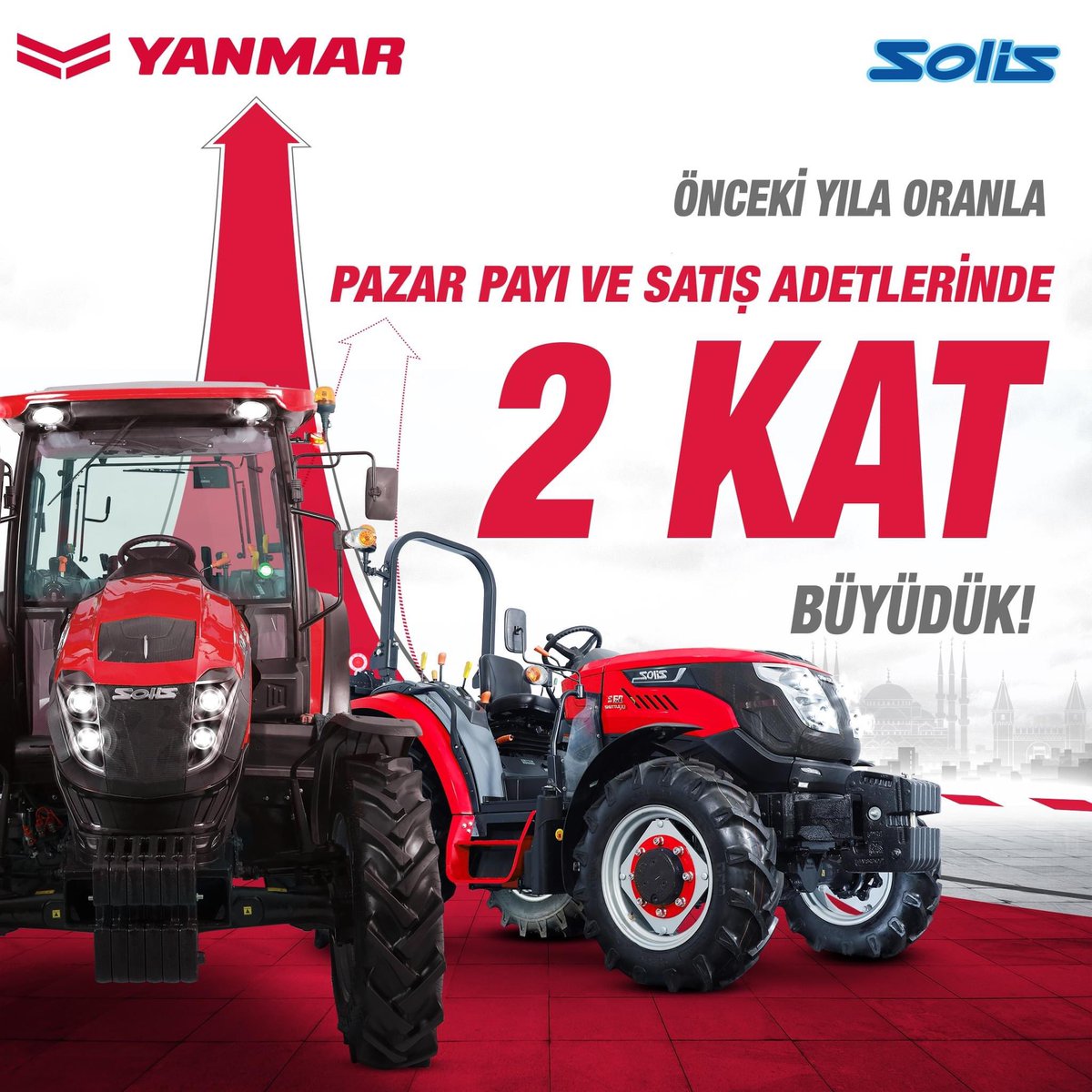 Güçlü ve dayanıklı Solis traktörlerimiz, Japon teknoloji devi Yanmar’ın desteği ile Türkiye’de çiftçilerimizin beğeni ve hizmetine sunuyoruz. Geçtiğimiz yıla oranla pazar payımızı ve satış adetlerimizi 2 katın üzerinde büyüterek Türk çiftçisinin 2022 yılında en çok tercih ettiği