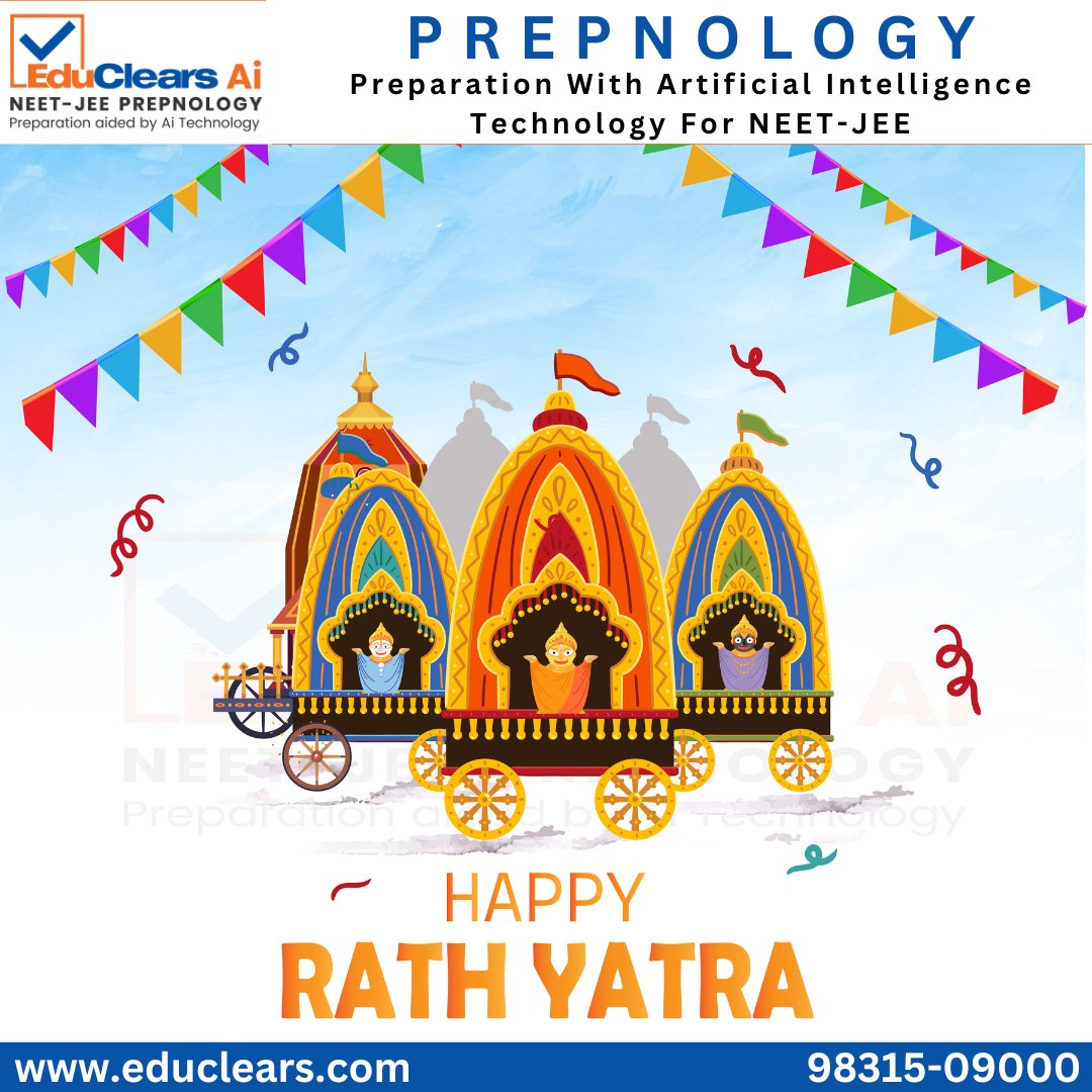 EduClears's tweet photo. May the divine energy of Lord Jagannath's Rath Yatra cleanse your soul and bring positivity into your life. Happy Rath Yatra π - Educlears Team
#RathaYatra #JagannathRathYatra2023 #specialdaytoday #educlears #prepnology https://t.co/PzTJXEyglO