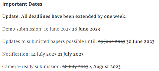 BPMConf's tweet photo. Deadline extension❗️ You will be happy to hear that it is now possible to submit your #BPM2023 demos and resources by June 26 and update them until June 30 🥳

@andresjram @WinterKaro https://t.co/QewmdeNNZx
