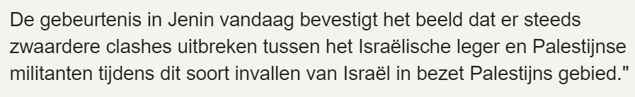 Zeg <a href="/NOS/">NOS</a> dat je een pro-Palestijnse correspondent in Israël hebt rondlopen is tot daaraan toe, maar dat ze de feiten niet kent is kwalijk. Er is geen sprake van 'bezet' Palestijns gebied. In 1964 sprak een Egyptenaar, Arafat, in Tunis over Palestijnen nos.nl/artikel/247948…