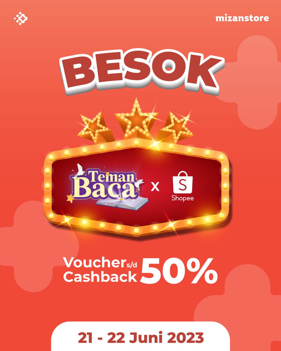 mizanstore's tweet photo. Panggilan kepada Mizaners! 
Yuk siap-siap menyambut campaign Teman Baca 🌞
Simpen dulu uangnya baik-baik sebelum nanti war buku yas 💃
#TemanBaca
#Shopee
#RekomendasiBuku
#DiskonBuku
#Mizantore https://t.co/Bzxyci30tj