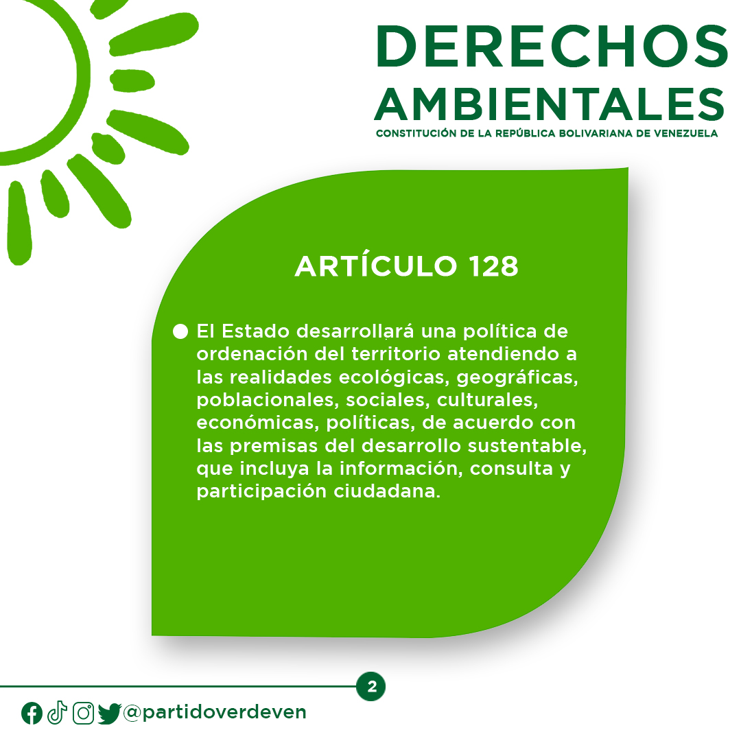 El Estado desarrollará políticas de ordenación del territorio atendiendo las realidades ecológicas con las premisas del desarrollo sustentable incluyendo la información, consulta y la participación ciudadana.
<a href="/NicolasMaduro/">Nicolás Maduro</a>
@HeryckRangel