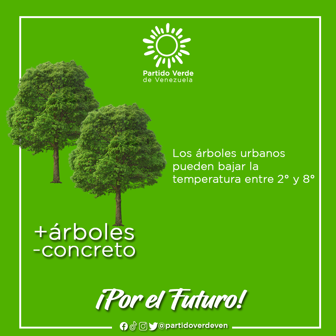Los árboles ayudan a bajar las temperaturas extremas transpirando, absorbiendo la radiación solar y liberando agua en el aire a través de sus hojas.
¡Cuidemos los árboles!
🌱🌳

#ÁrbolesUrbanos
<a href="/NicolasMaduro/">Nicolás Maduro</a>
@HeryckRangel