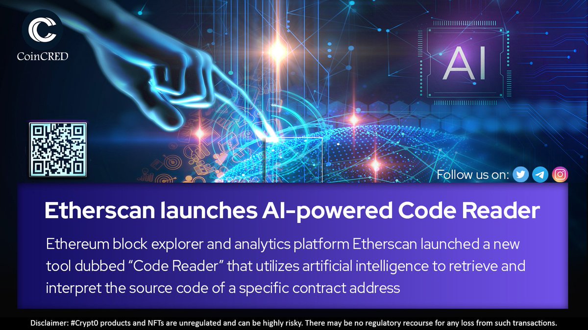 🤖AI-generated explanations, obtaining comprehensive lists of smart contract functions related to Ethereum data, 📊

And understanding how the underlying contract interacts with decentralized applications.📲

#AI #Ethereum #decentralized #CoinCRED #technology #future #BeDigital