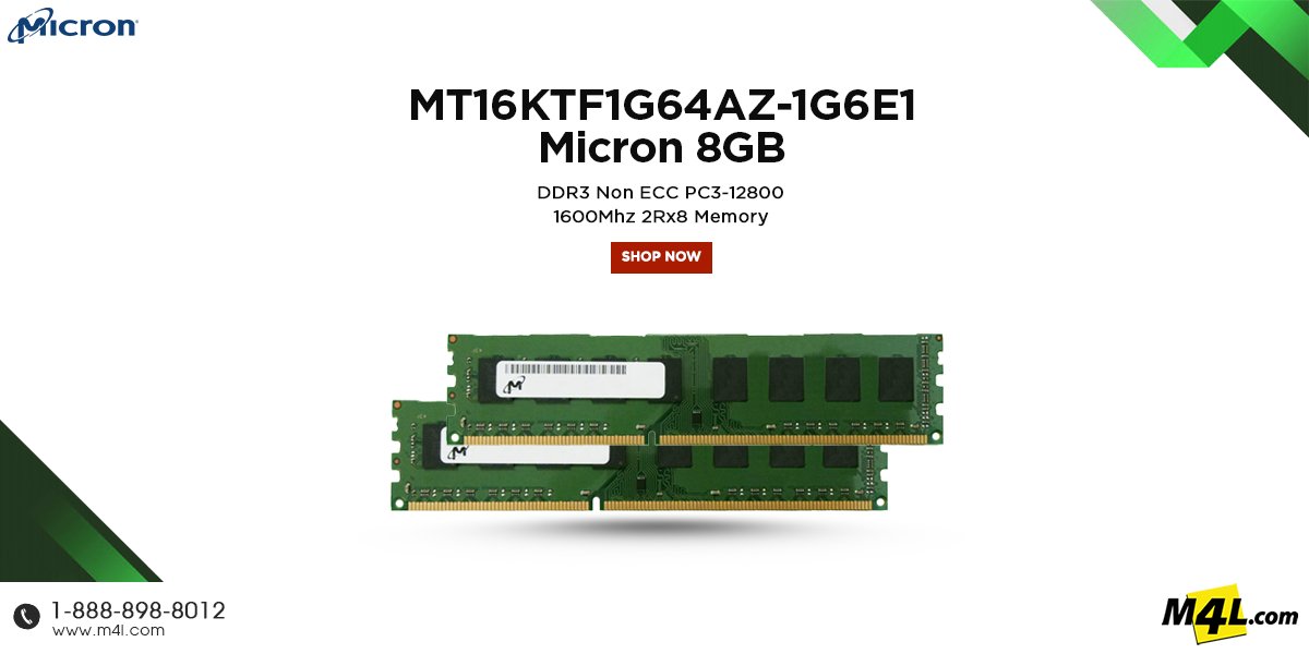 M4LOfficial's tweet image. MT16KTF1G64AZ-1G6E1 Micron 8GB DDR3 Non ECC PC3-12800 Memory

Order online visit: t.ly/Kddl

GENERAL INFORMATION:
Brand: #Micron
Part #: MT16KTF1G64AZ-1G6E1
Category: #DesktopMemory
Type: DDR3
Capacity: 8GB
Speed: PC-12800
ECC: Non-ECC

#8GBMemory #DDR3Memory