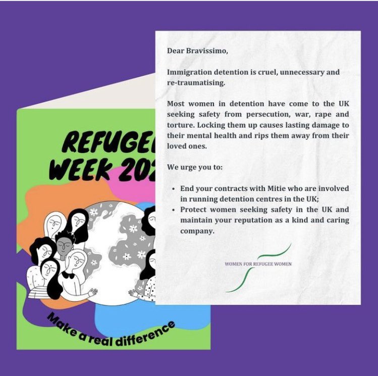 Today on #RefugeeDay, we’re joining @4refugeewomen and the End Detention group's campaign action against Mitie.

We’re calling on @IKEAUK, Bravissimo and @sainsburys to stop using @mitie’s services.’

#Mitie #Derwentside #EndDetention #RefugeesWelcome ✊🧡