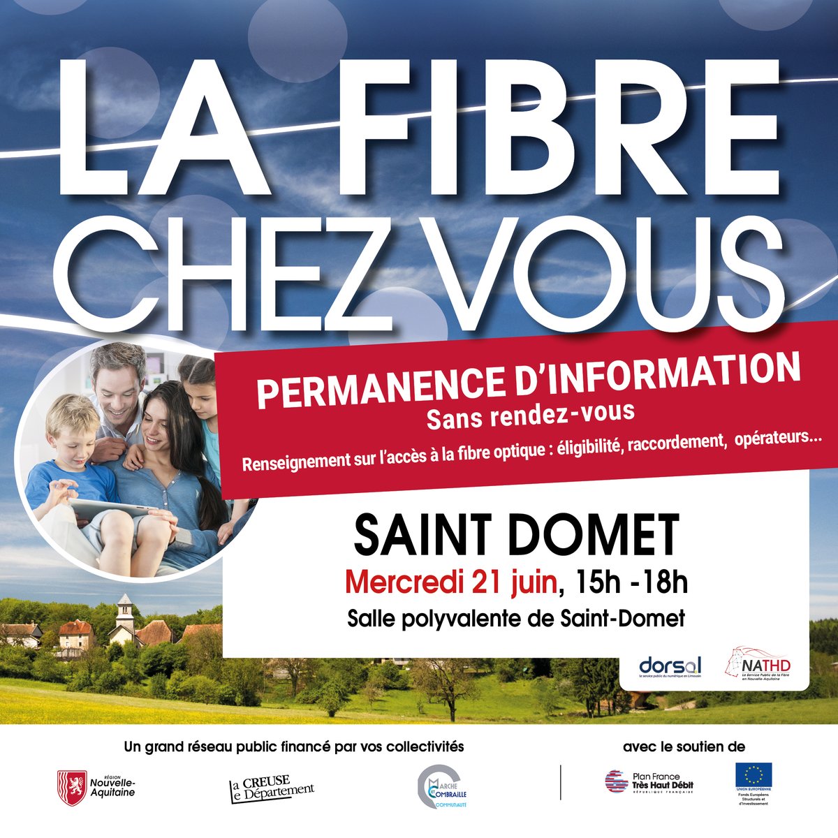 📢Le Service public de la Fibre arrive en CREUSE  <a href="/Departement_23/">Département Creuse</a> demain, Communauté de communes #MarcheetCombrailleenAquitaine. Nos équipes vous renseignent sur votre accès à la fibre optique.  Test d'éligibilité : nathd.fr/eligibilite/
<a href="/DORSAL_Syndicat/">Syndicat mixte DORSAL</a> <a href="/FibreNouvAquit/">LA FIBRE NOUVELLE-AQUITAINE</a>