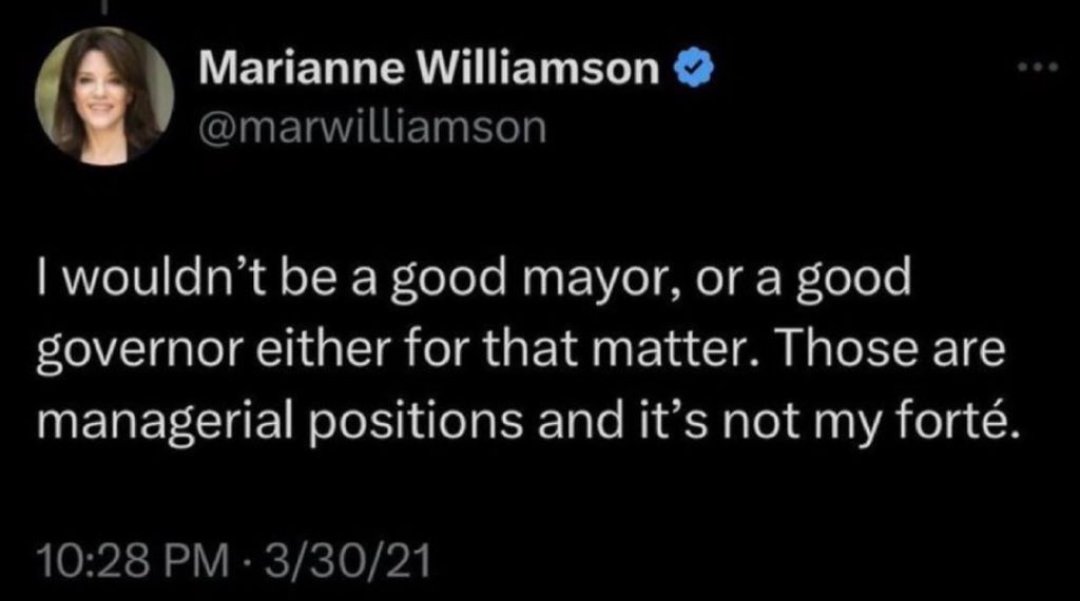 Marianne Williamson has lost her second campaign manager, Roza Calderon, whom Marianne hired with a known history of stealing campaign donations and fudging records to hide her theft.