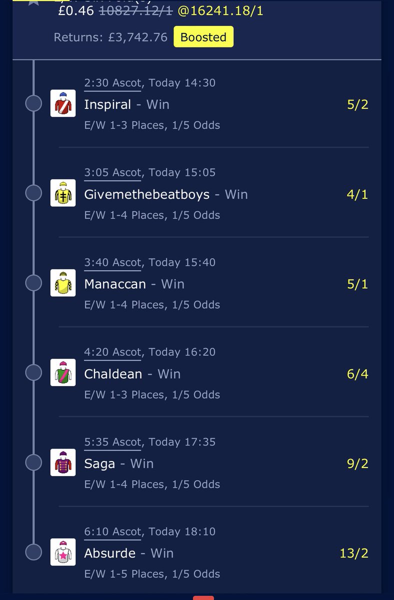 bet_with_benny's tweet photo. 🔞 £1000 IN FREE BETS &amp; SPINS ➡️ 16,241/1 HORSE ACCA posted 📌

✅ CLICK here https://t.co/QoWRPBWWKm ✅

William Hill - Bet £10 Get £40 (Mobile Only)

All 6 of Dettori’s rides to win / place today (DO A LUCKY 15) 

🔞|begambleaware

https://t.co/kAc9R6AEjy #ascot #dettori #win https://t.co/4SyGf4c80m